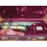 CASED BUESCHER TRUE TONE AMERICAN BRASS C MELODY SAXOPHONE BY ELKHART,