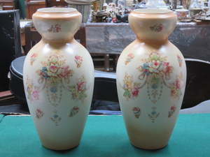 PAIR OF 'DEVON WARE' FLORAL DECORATED CERAMIC VASES,