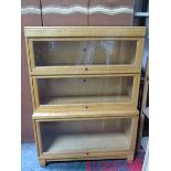 GLOBE WERNICKE LIGHT OAK THREE SECTION GLAZED BOOKCASE