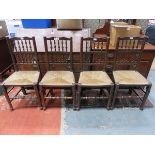 SET OF FOUR RUSH SEATED SPINDLE BACK CHAIRS