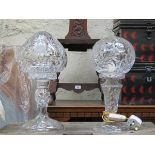 TWO DECORATIVE ETCHED GLASS MUSHROOM LAMPS