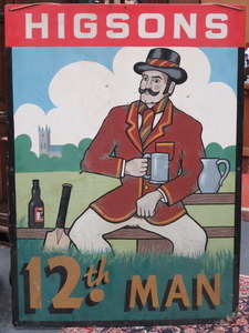 HIGSONS BREWERY '12th MAN' HANDPAINTED PUB SIGN,