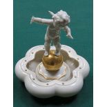 LORENZ HUTSCHEN REUTHER GILDED CERAMIC POSY BOWL WITH CHERUB CENTRE PIECE, STAMPED K TUTTER,