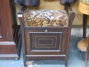 INLAID MAHOGANY UPHOLSTERED PIANO STOOL