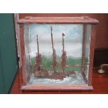 VICTORIAN STYLE MODEL BOAT IN GLAZED CASE