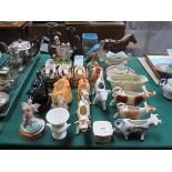 SUNDRY CERAMICS INCLUDING YARDLEY SOAP DISH, VARIOUS COW CREAMERS, ETC.