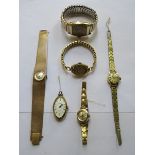 SIX VARIOUS GOLD COLOURED WATCHES