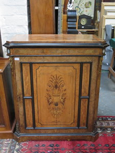GOOD QUALITY ANTIQUE WALNUT SINGLE DOOR PIER CABINET, DECORATED WITH INLAY,