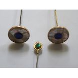 PAIR OF GOLD COLOURED ENAMELLED AND MOTHER OF PEARL HAT PINS, UNMARKED,