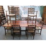 PRIORY OAK REFECTORY STYLE DINING TABLE WITH EIGHT (SIX AND TWO) CHAIRS