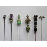 SIX VARIOUS HAT PINS INCLUDING TWO BY CHARLES HORNER