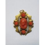 PRETTY VICTORIAN GOLD COLOURED CORAL MOUNTED PENDANT