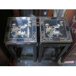PAIR OF GILDED BLACK LACQUERED ORIENTAL STYLE PLANT STANDS