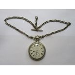 ELGIN SILVER PLATED AMERICAN POCKET WATCH WITH HALLMARKED SILVER ALBERT CHAIN