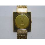 VINTAGE CYMA CHAMBORD SQUARE WRISTWATCH ON 14k GOLD STRAP