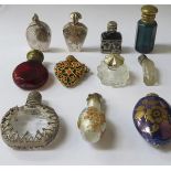 ELEVEN VARIOUS MINIATURE PERFUME BOTTLES INCLUDING TWO SILVER