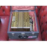 CASED HOHNER DECORATIVE TWO ROW POKER WORK MELODEON