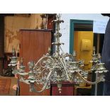 VICTORIAN STYLE GILT METAL EIGHT BRANCH LEAF DECORATED CHANDELIER