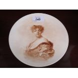 JEANNE BLANDY CIRCULAR CERAMIC PANEL WITH HANDPAINTED PORTRAIT,