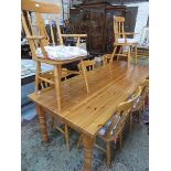 MODERN LARGE PINE DINING TABLE AND EIGHT (SIX AND TWO) CHAIRS