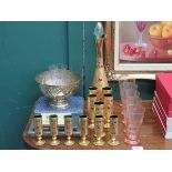 SUNDRY LOT INCLUDING GILDED PART DECANTER SET, PLATED BOWL, CASED FISH KNIVES AND FORKS,