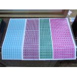 FOUR SHEETS OF UNCIRCULATED POSTAGE STAMPS, ONE-HUNDRED STAMPS PER SHEET, HALF PENNY, ONE PENNY,