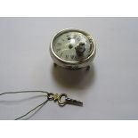 POCKET WATCH DIAL/MOVEMENT INSIDE AN INTERESTING CONTINENTAL SILVER COLOURED STAND ON THREE RAISED