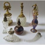 EIGHT VARIOUS GLASS DECORATIVE PERFUME BOTTLES,