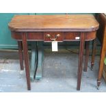 ANTIQUE MAHOGANY SINGLE DRAWER FOLD OVER TEA TABLE