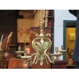 VICTORIAN STYLE GILT METAL FIVE BRANCH CHANDELIER