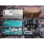 SUNDRY LOT INCLUDING CASED BINOCULARS, OTIS KINGS PATENT CALCULATOR ETC.