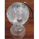 WATERFORD CRYSTAL CUT GLASS MODEL GLOBE ON RAISED CUT GLASS BASE, STAMPED,