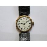 9ct GOLD CYMA WRISTWATCH ON LEATHER STRAP