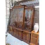 GOOD QUALITY REPRODUCTION MAHOGANY BREAKFRONT DISPLAY UNIT WITH FOUR ASTRAGAL GLAZED DOORS