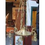 LARGE VICTORIAN STYLE GILT METAL SIX BRANCH CHANDELIER