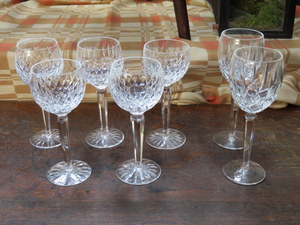 SET OF FIVE WATERFORD CRYSTAL STEMMED WINE GLASSES AND SIMILAR PAIR OF WATERFORD CRYSTAL WINE