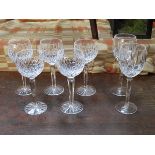 SET OF FIVE WATERFORD CRYSTAL STEMMED WINE GLASSES AND SIMILAR PAIR OF WATERFORD CRYSTAL WINE