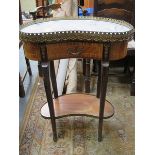 LOUIS V FRENCH STYLE MARQUETRY INLAID KIDNEY SHAPED SIDE TABLE WITH SINGLE DRAWER WITH ORMOLU MOUNT