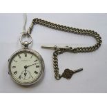 HALLMARK & CO SILVER POCKET WATCH WITH PLATED ALBERT CHAIN,