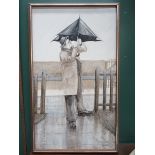 NEIL SIMONE, FRAMED OIL ON BOARD- TEMPERAMENTAL UMBRELLA,