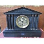 DECORATIVE BLACK SLATE COLUMN FORM MANTEL CLOCK WITH GILT METAL DIAL