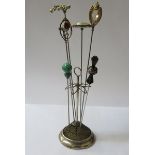 HALLMARKED SILVER HAT PIN STAND AND SIX VARIOUS HAT PINS INCLUDING ONE BY CHARLES HORNER