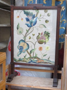 OAK FRAMED EMBROIDERED FIRESCREEN