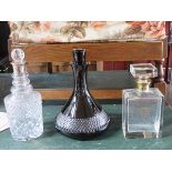 TWO SILVER MOUNTED GLASS DECANTERS AND WATERFORD JOHN ROCHA OVERLAID GLASS DECANTER