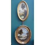 TWO OVAL FRAMED OIL ON BOARDS,