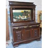 HEAVILY CARVED MAHOGANY MIRROR BACK SIDEBOARD