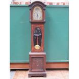 OAK/MAHOGANY CASED INLAID GRANDMOTHER CLOCK WITH BRASS ROLLING MOON DIAL (NO WEIGHTS)