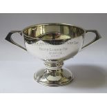 HALLMARKED SILVER TWO HANDLED TROPHY, BIRMINGHAM ASSAY, DATED 1929, STAMPED 'T & CO',