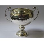 HALLMARKED SILVER TWO HANDLED TROPHY, BIRMINGHAM ASSAY, DATED 1929, TAMPED 'T & CO',