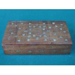 ART NOUVEAU STYLE BRASS INLAID TREEN STORAGE BOX WITH HINGED COVER